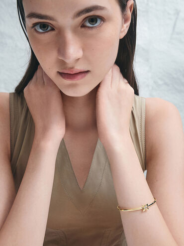 Felicity Flower-Motif Crystal Bangle, Gold, hi-res