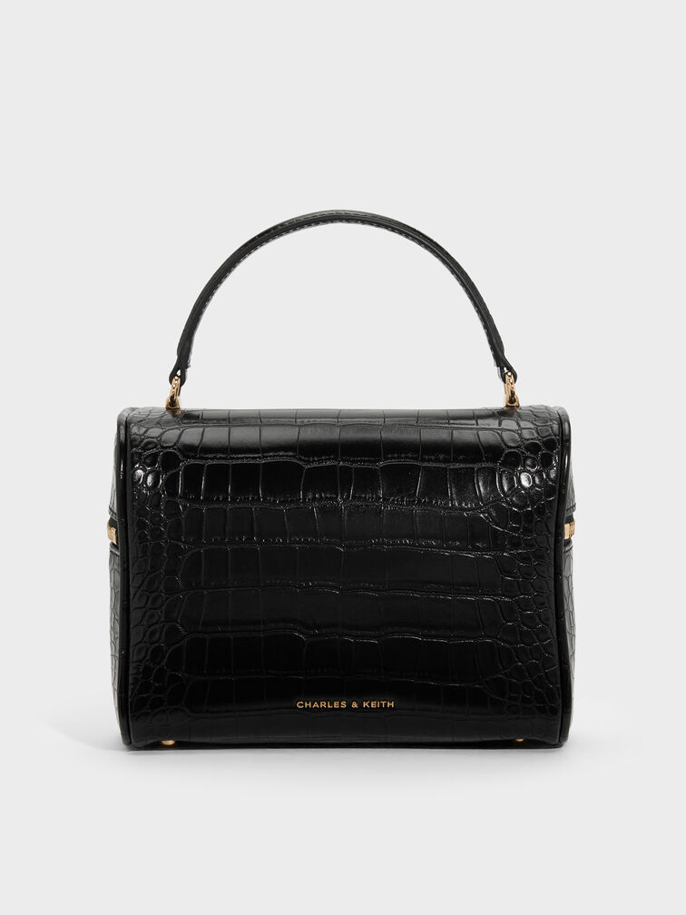 Pansy Croc-Effect Vanity Bag, Black, hi-res