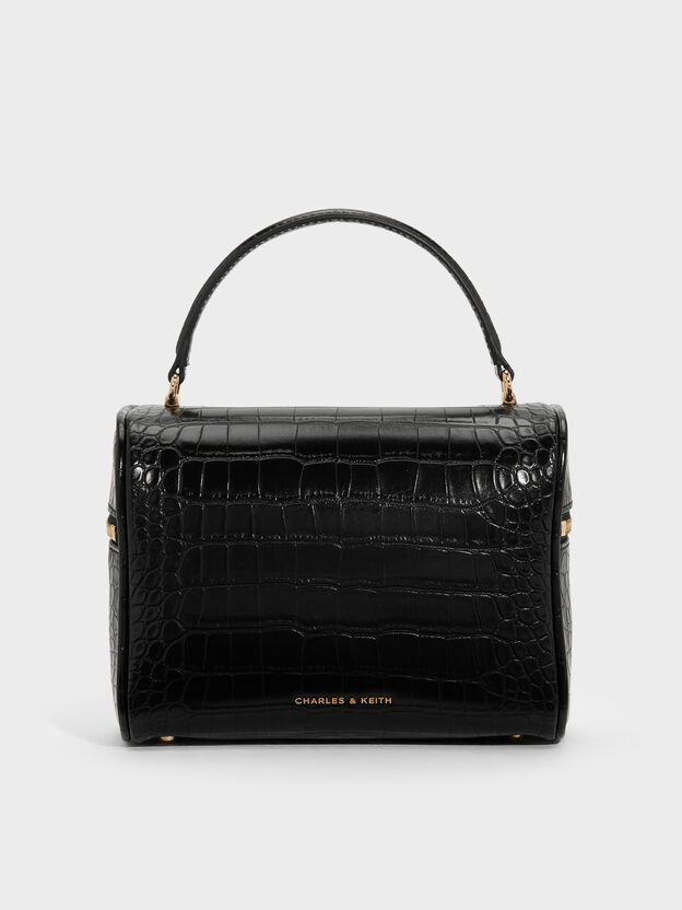 Pansy Croc-Effect Vanity Bag, Black, hi-res