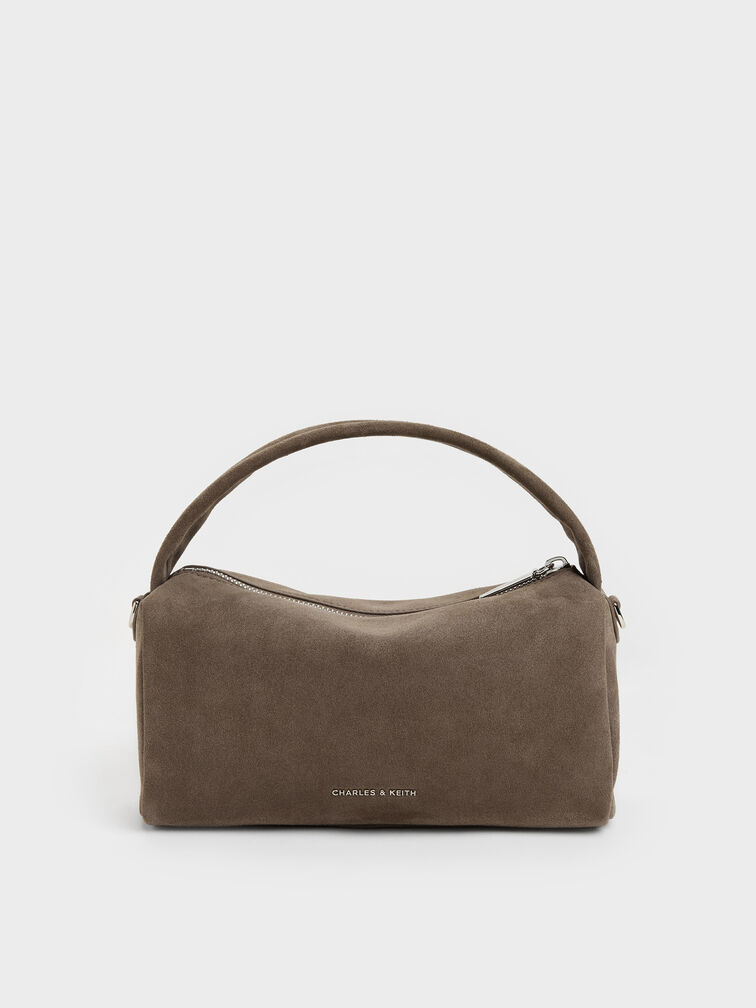 Reese Ruched Bow Top Handle Bag, Stone Grey, hi-res