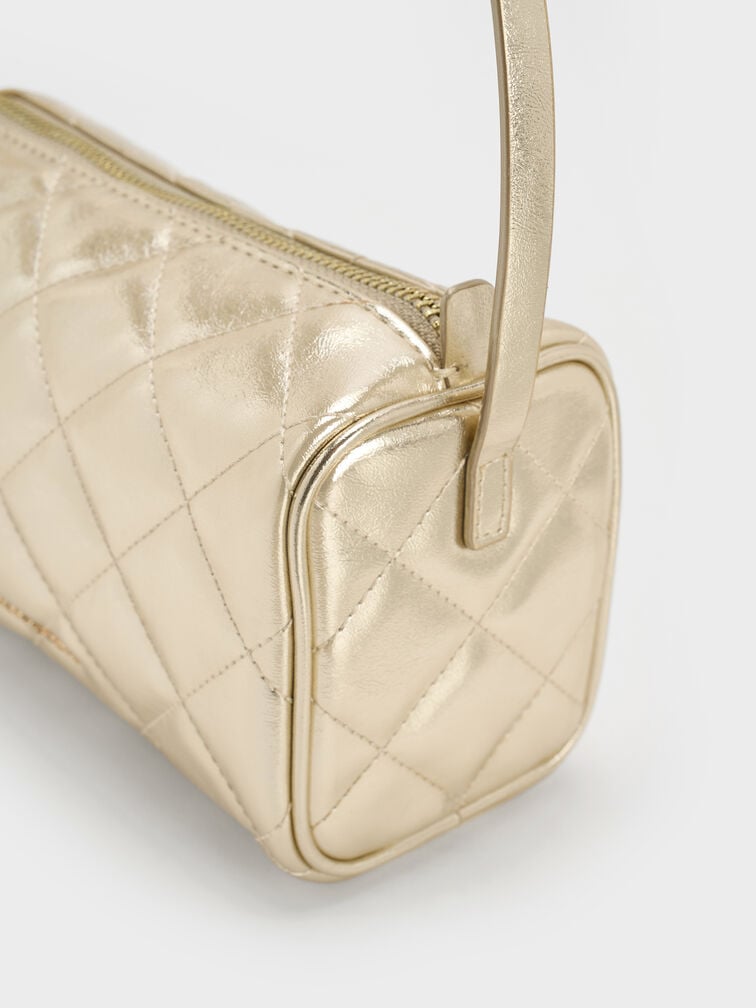 Janie Metallic Quilted Shoulder Bag, Champagne, hi-res