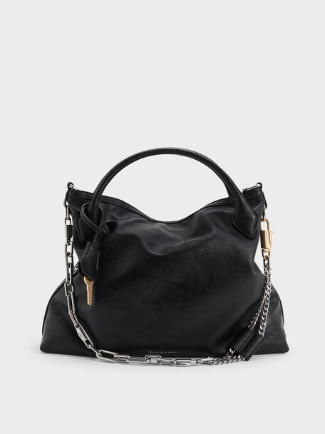 Delfina Chain Tote Bag, Noir, hi-res