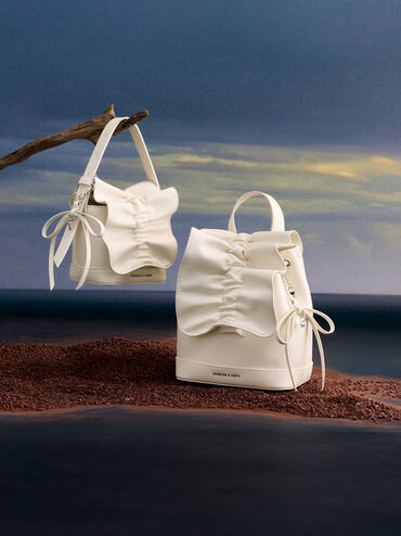 Kadee Ruched Bow-Charm Mini Bag, Cream, hi-res