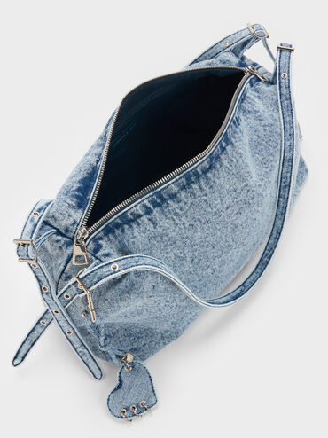 Rey Denim Slouchy Shoulder Bag, Denim Blue, hi-res