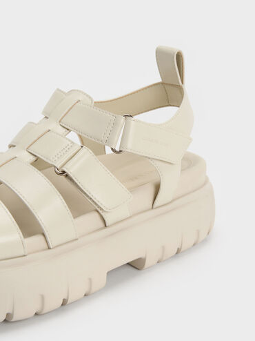 Platform Caged Sandals, Chalk, hi-res