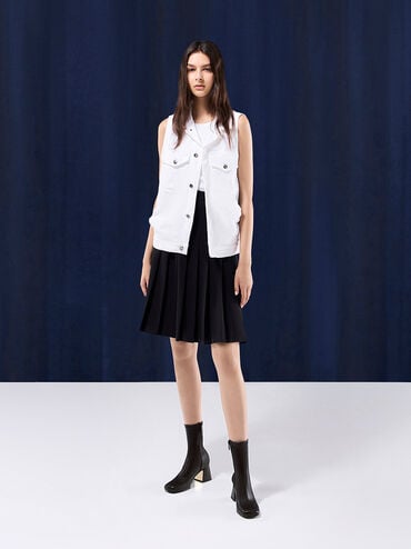 Jully Metallic Trapeze Heel Ankle Boots, Black, hi-res