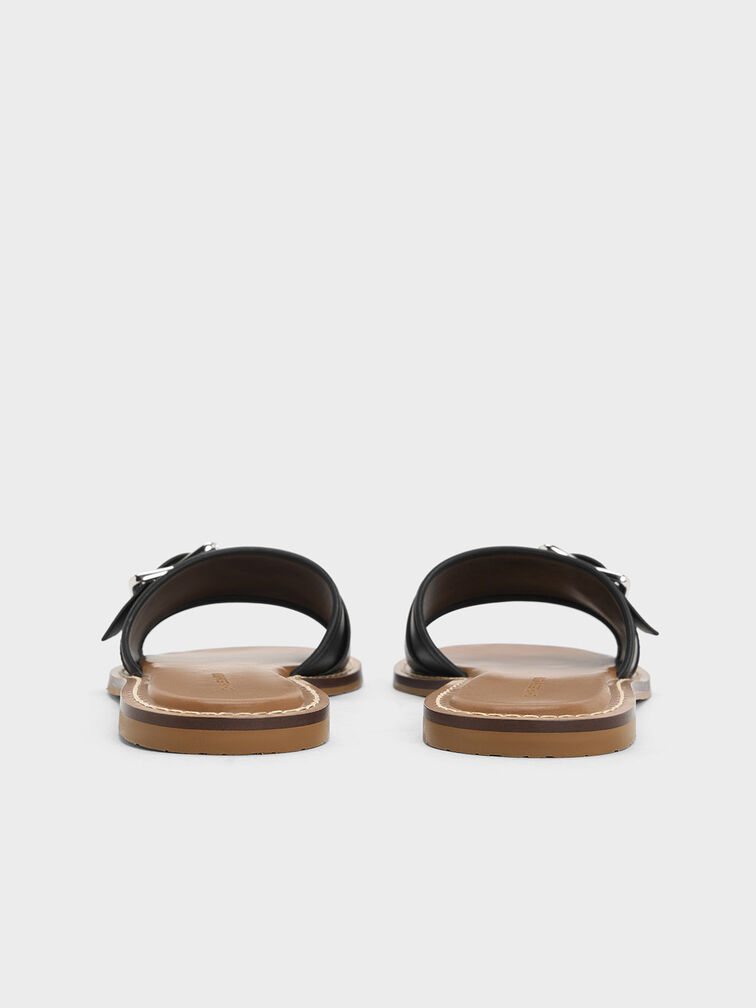 Anita Buckled Slide Sandals, Black, hi-res