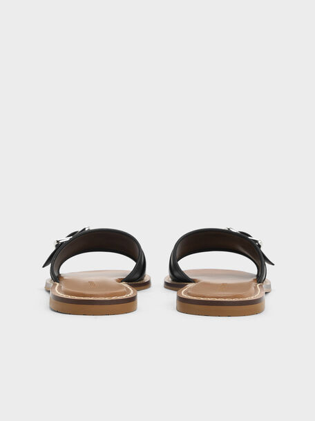 Anita Buckled Slide Sandals, Black, hi-res