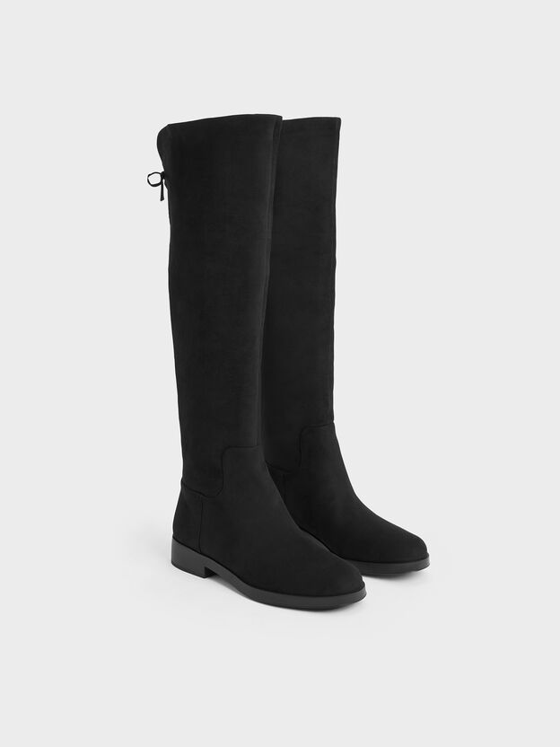 Louisa Faux Suede Fold-Over Thigh-High Boots, Black Textured, hi-res