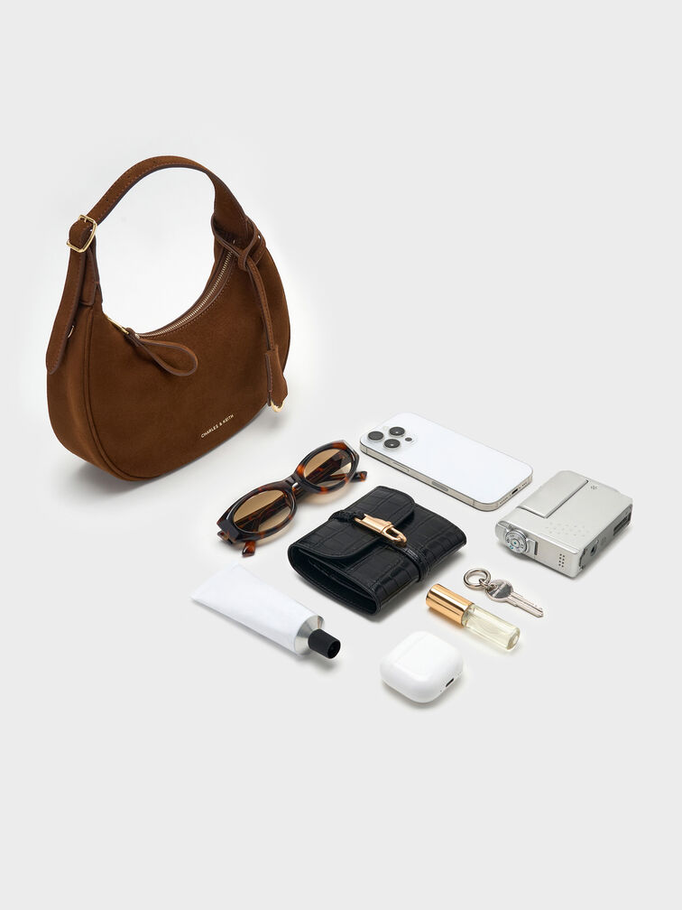 Vega Faux Suede Hobo Bag, Pecan Brown, hi-res