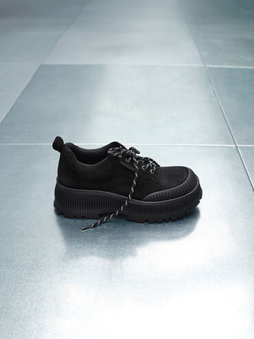 Darra Faux Suede Ridged-Sole Platform Sneakers, Black Textured, hi-res