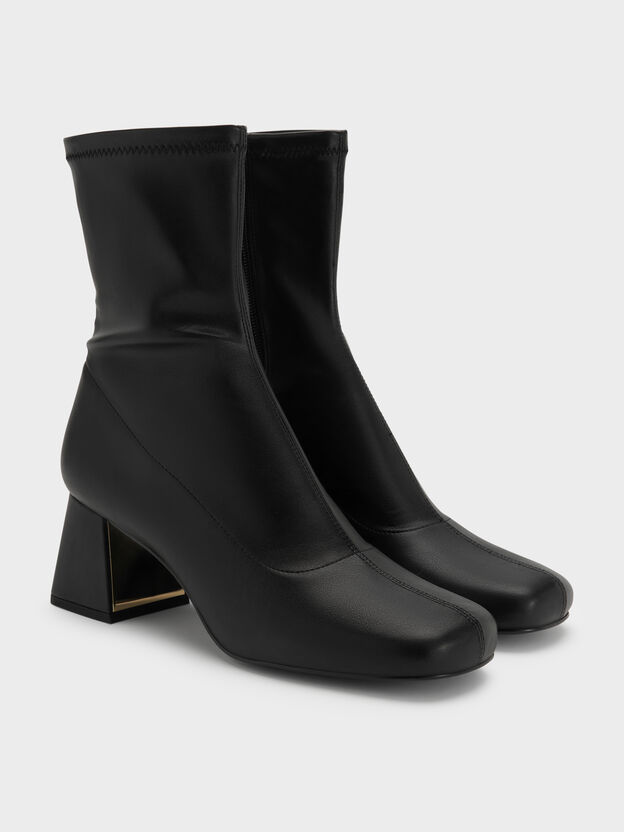 Jully Metallic Trapeze Heel Ankle Boots, Black, hi-res