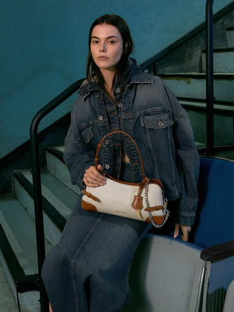Delfina Canvas Chain Side-Belt Shoulder Bag, Multi, hi-res