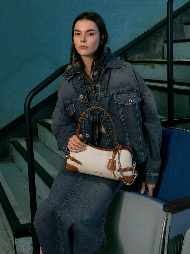 Delfina Canvas Chain Side-Belt Shoulder Bag, Multi, hi-res