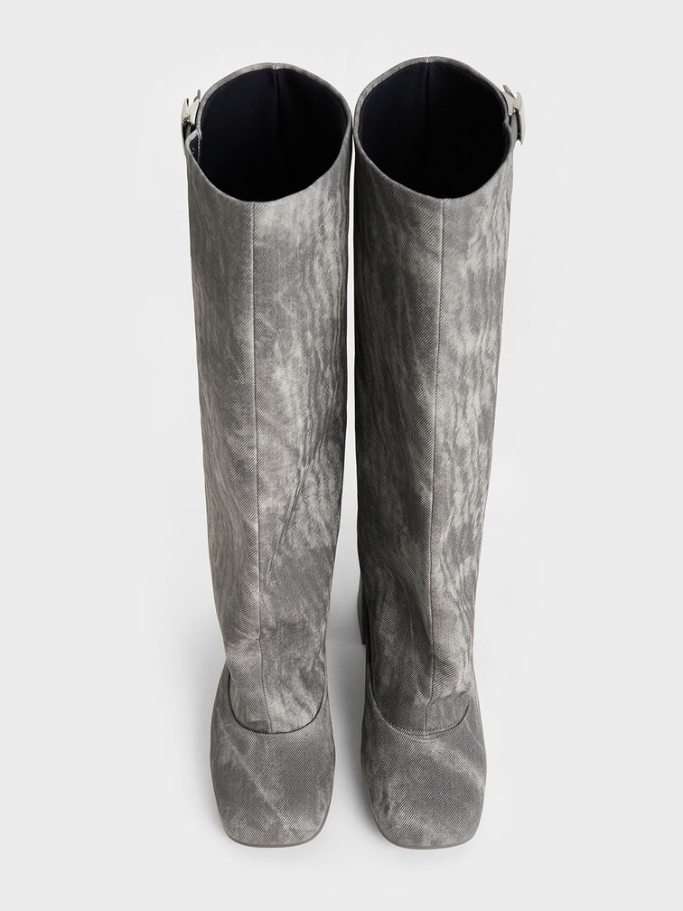 Robbie Denim-Effect Platform Knee-High Boots, Dark Grey Robbie Denim-Effect Platform Knee-High Boots, Dark Grey, hi-res