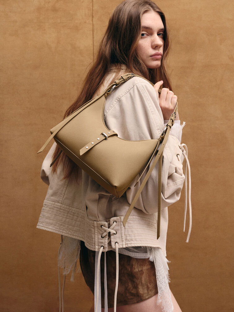 Lark Twill Grommet Belted Shoulder Bag, Toasted Sand, hi-res