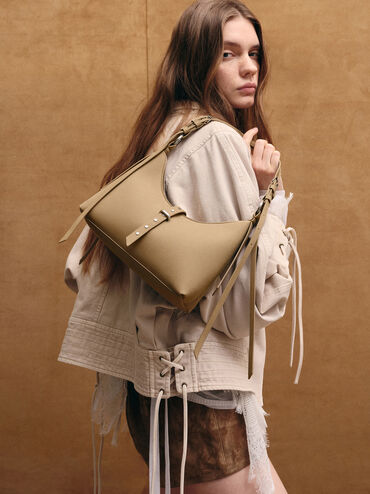 Lark Twill Grommet Belted Shoulder Bag, Toasted Sand, hi-res