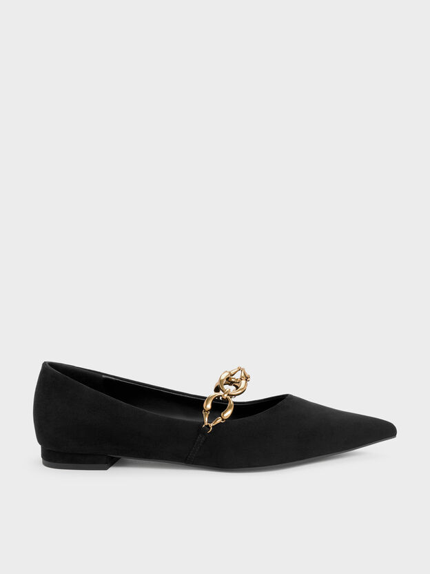Faux Suede Metallic-Accent Ballet Flats, Black Textured, hi-res