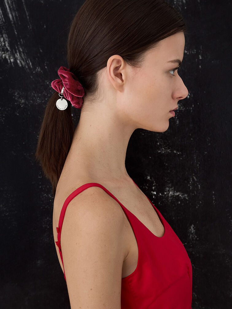 Velvet Scrunchie, Pink, hi-res