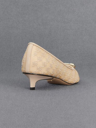 Christie Mesh Kitten-Heel Pumps, Beige, hi-res