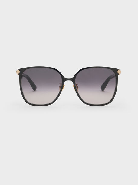Ophelia Square Sunglasses, Black, hi-res
