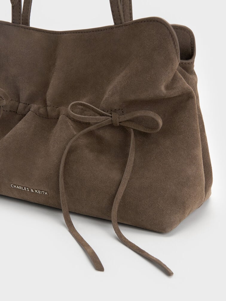 Reese Ruched Bow Shoulder Bag, Stone Grey, hi-res