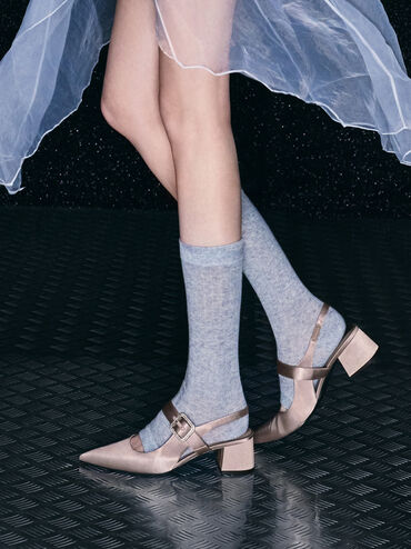 Satin Crystal-Buckle Block-Heel Slingback Pumps, Mauve, hi-res