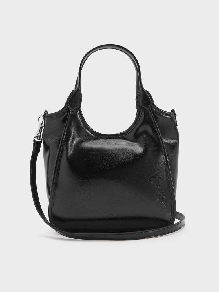 Mini Sianna Crinkle-Effect Slouchy Tote Bag, Noir, hi-res