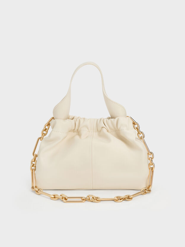 Ally Ruched Chain-Handle Bag, Cream, hi-res