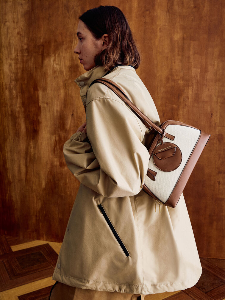 Enola Canvas Two-Tone Elongated-Handle Bag, Chocolate, hi-res