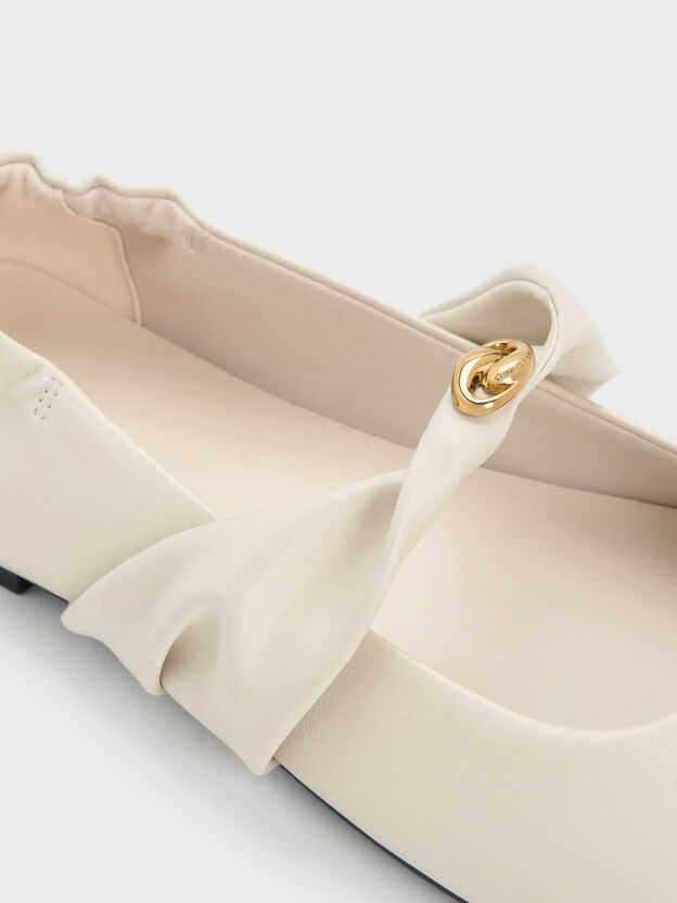 Metallic-Accent Twist-Strap Mary Jane Flats, Chalk, hi-res