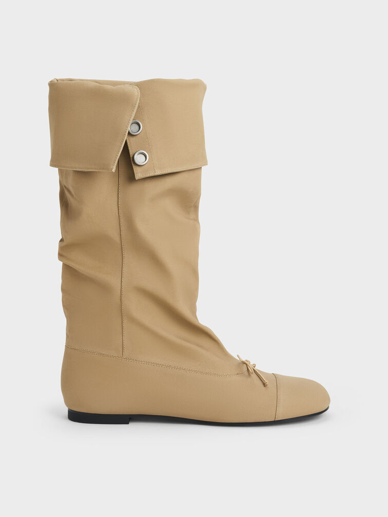 Gael Twill Studded Slouchy Knee-High Boots, Beige, hi-res