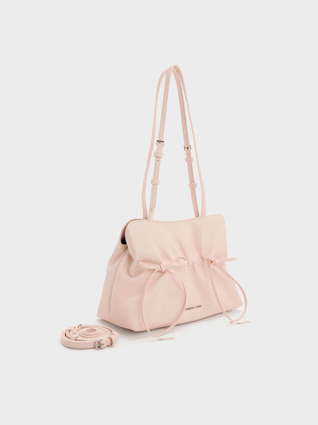 Reese Ruched Bow Shoulder Bag, Soft Pink, hi-res