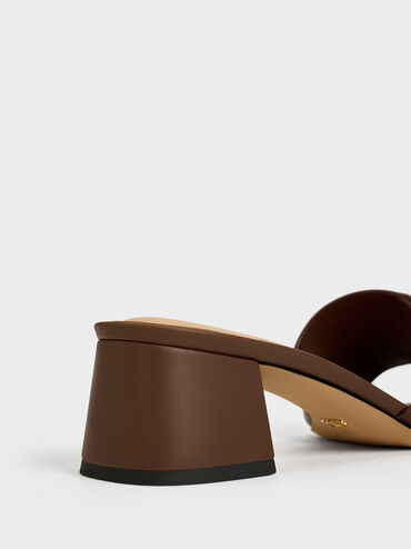 Whitney Leather Buckled Block-Heel Mules, Dark Brown, hi-res