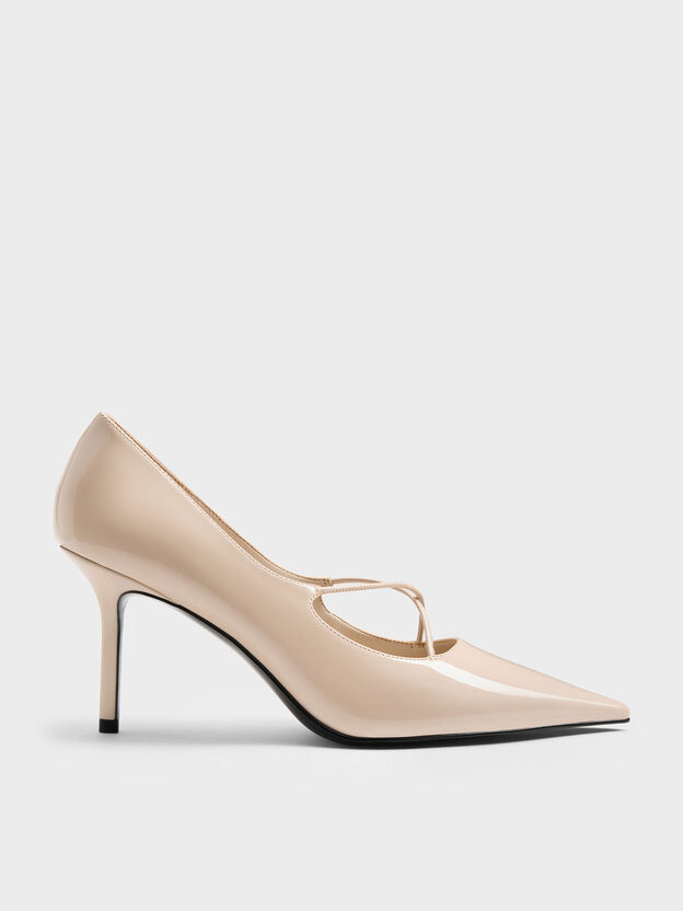 Patent Crossover Pointed Pumps, Nude, hi-res