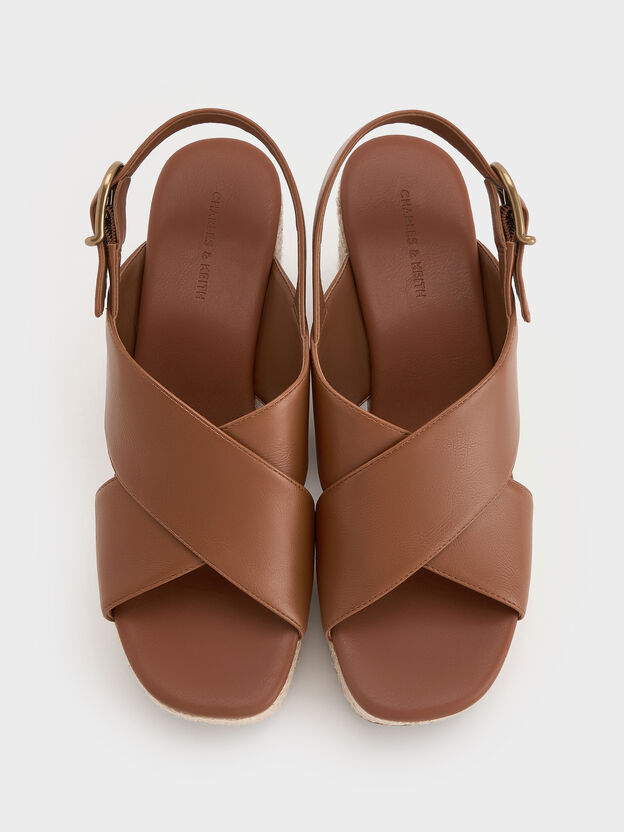 Crossover Espadrille Wedges, Brown, hi-res