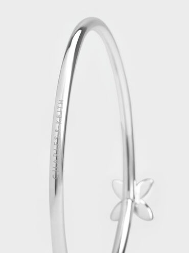 Felicity Flower-Motif Crystal Bangle, Silver, hi-res