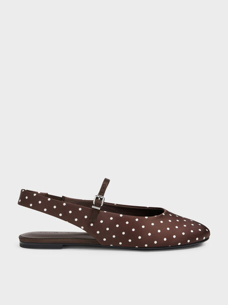 Imani Polka-Dot Slingback Flats, Dark Brown Textured, hi-res