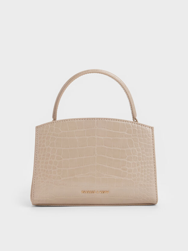 Aubrielle Croc-Effect Belted Top Handle Bag, Taupe, hi-res