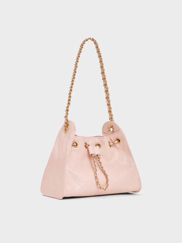Duo Quilted Drawstring Bucket Bag, Soft Pink, hi-res