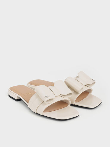 Lu Patent Leather Bow Slide Sandals, Chalk, hi-res