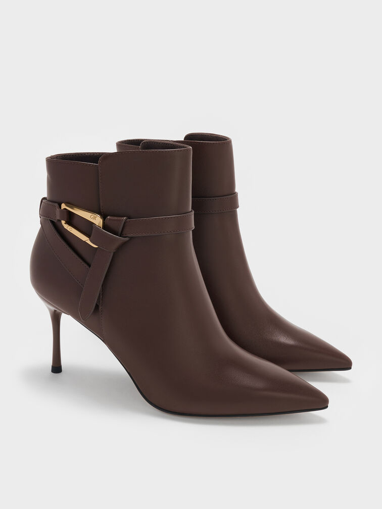Daena Leather Stiletto Ankle Boots, Dark Brown, hi-res