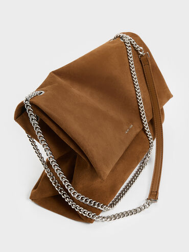 Sianna Recycled Suede Chain-Handle Shoulder Bag, Sienna Brown, hi-res