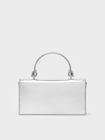 Kristine Metallic Sculptural-Handle Long Wallet, Silver, hi-res