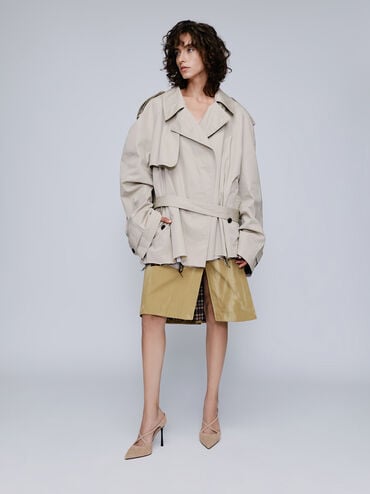 Kyra Suede Crossover-Strap Stiletto-Heel Mules, Taupe, hi-res