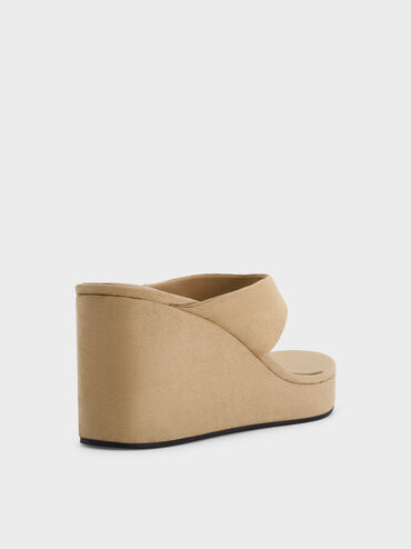 Faux Suede Thong Platform Wedges, Beige, hi-res