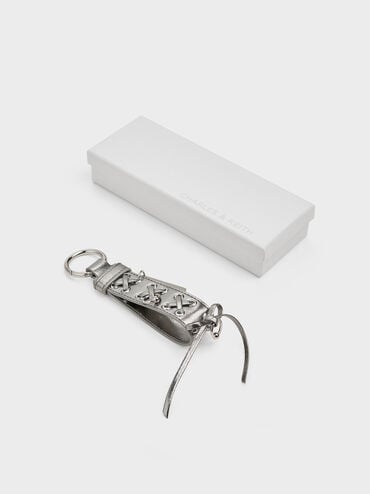 Grommet Lace-Up Bag Charm, Pewter, hi-res