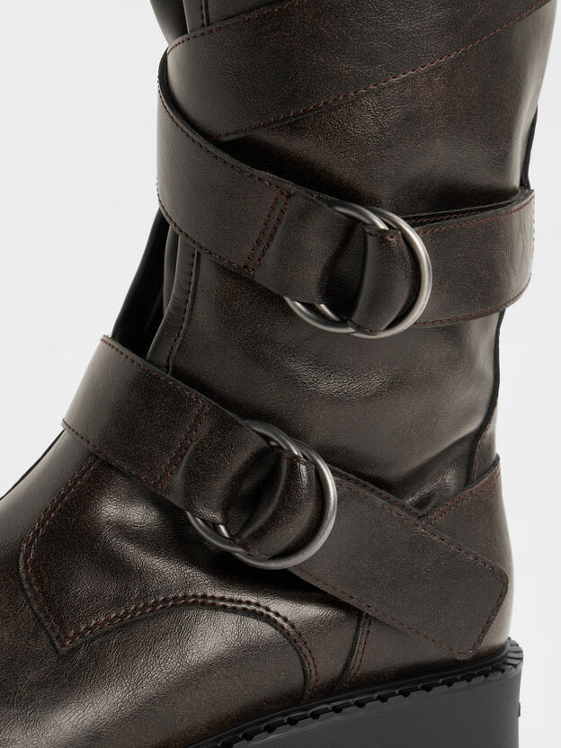 Double-Strap Knee-High Boots, Dark Brown, hi-res