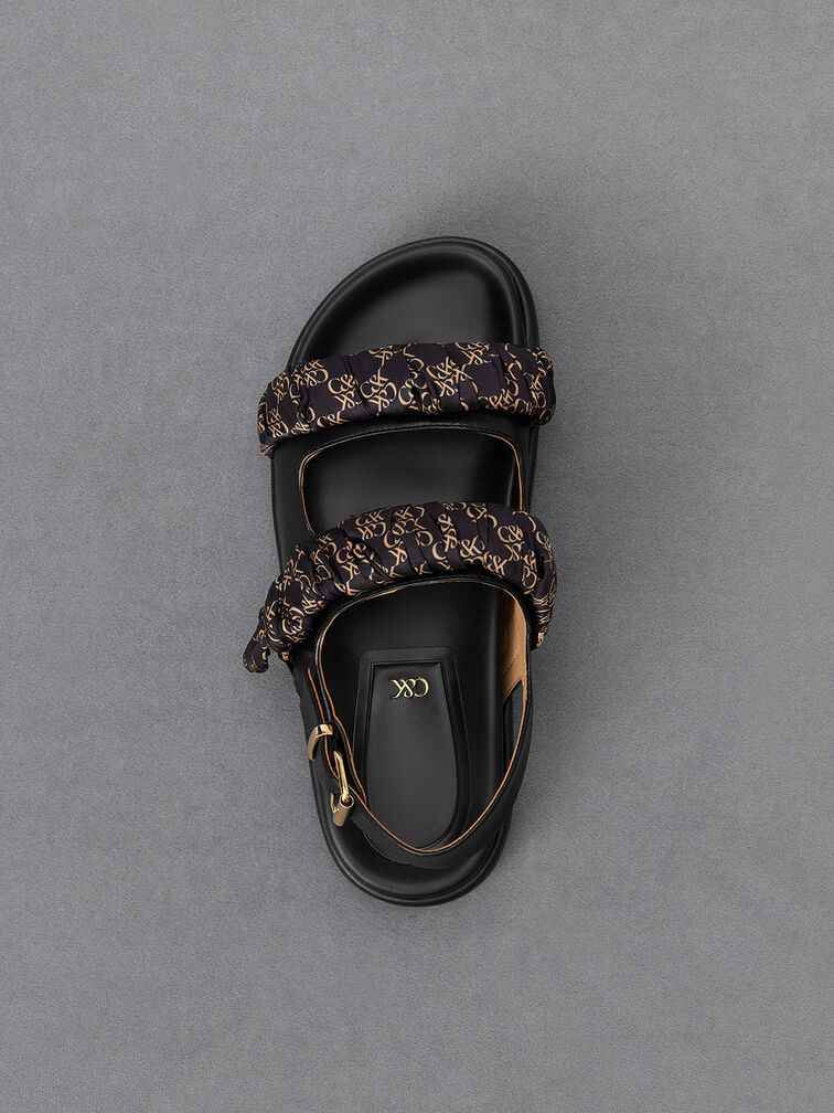 Tully Leather Ruched-Strap Sandals, Black, hi-res