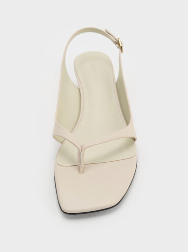 Rayne Square-Toe Kitten-Heel Thong Slingback Sandals, Chalk, hi-res